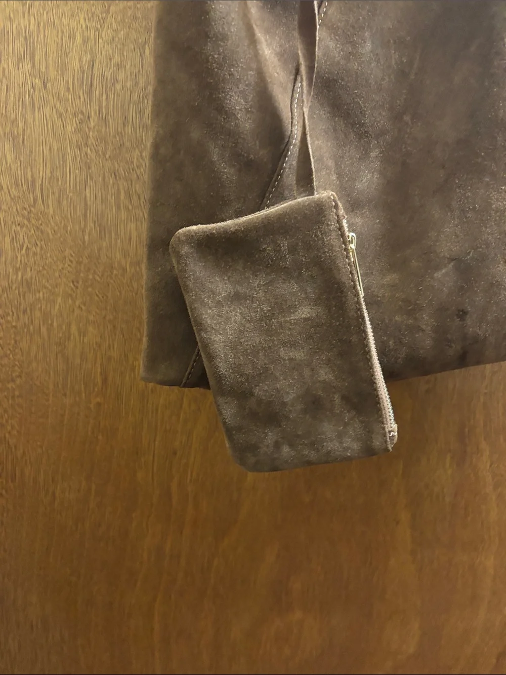 Brown Suede Hobo Bag with Pouch - Women